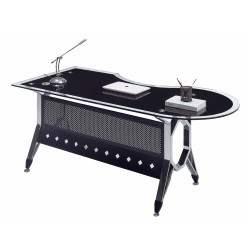 Mesa de oficina COLOGNE, forma a izquierda, vidrio templado negro