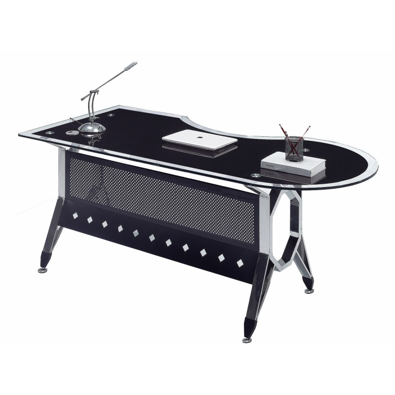 Mesa de oficina COLOGNE, forma a izquierda, vidrio templado negro