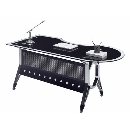 Mesa de oficina COLOGNE, forma a izquierda, vidrio templado negro