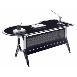 Mesa de oficina COLOGNE, forma a derecha, vidrio templado negro