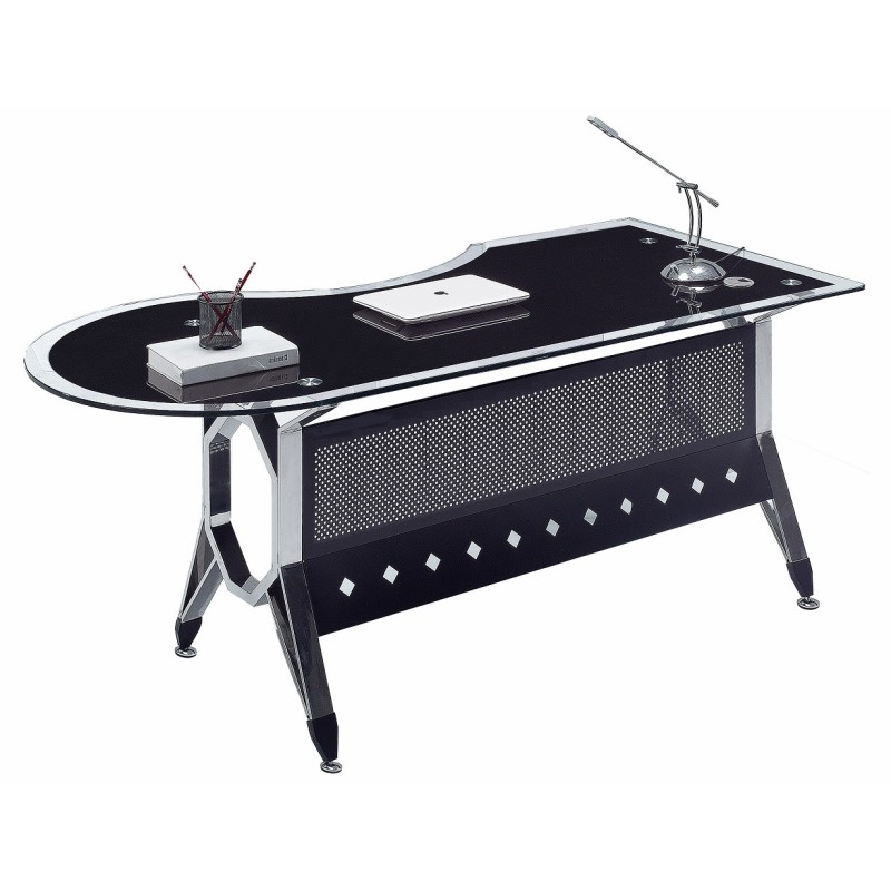 Mesa de oficina COLOGNE, forma a derecha, vidrio templado negro