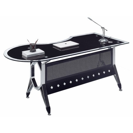 Mesa de oficina COLOGNE, forma a derecha, vidrio templado negro