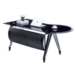 Mesa de oficina MAGNA, forma a izquierda, vidrio templado negro