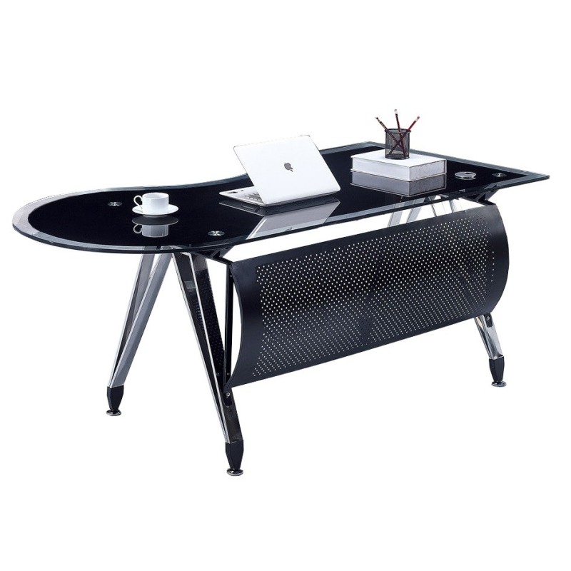 Mesa de oficina MAGNA, forma a derecha, vidrio templado negro