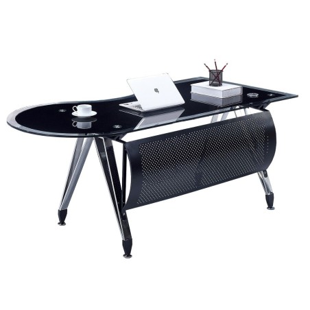 Mesa de oficina MAGNA, forma a derecha, vidrio templado negro