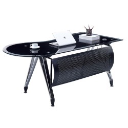 Mesa de oficina MAGNA, forma a derecha, vidrio templado negro