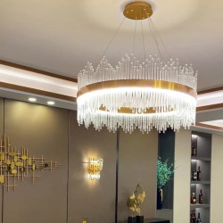 Lámpara MILDA, colgante, metal dorada, cristal