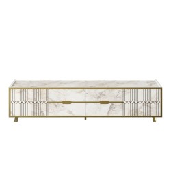 Mueble de TV ELOISE, bilaminado mármol blanco con detalles dorados