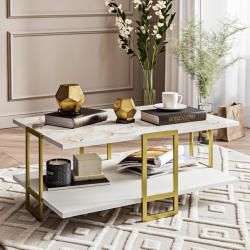 Mesa baja SIENA, bilaminado mármol blanco, con metal dorado 91