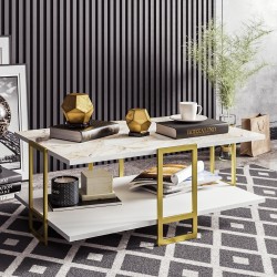 Mesa baja SIENA, bilaminado mármol blanco, con metal dorado 91