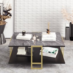 Mesa baja SIENA, bilaminado mármol negro, con metal dorado 91