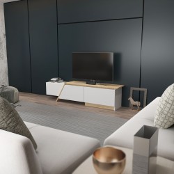 Mueble de TV PRUDENCE, bilaminado blanco con roble