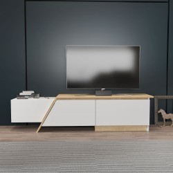 Mueble de TV PRUDENCE, bilaminado blanco con roble