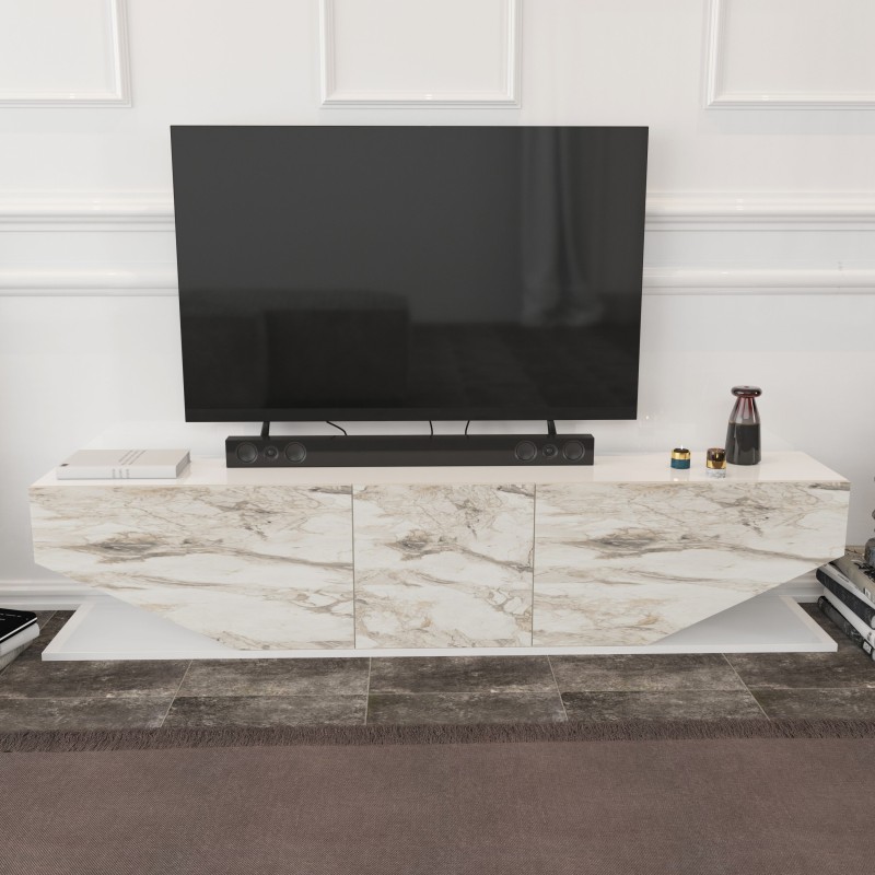 Mueble de TV VIOLET, bilaminado mármol blanco