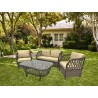 Set MARBELLA, 2 Sillones + Sofá 2 plazas + mesa, aluminio, ratán chocolate