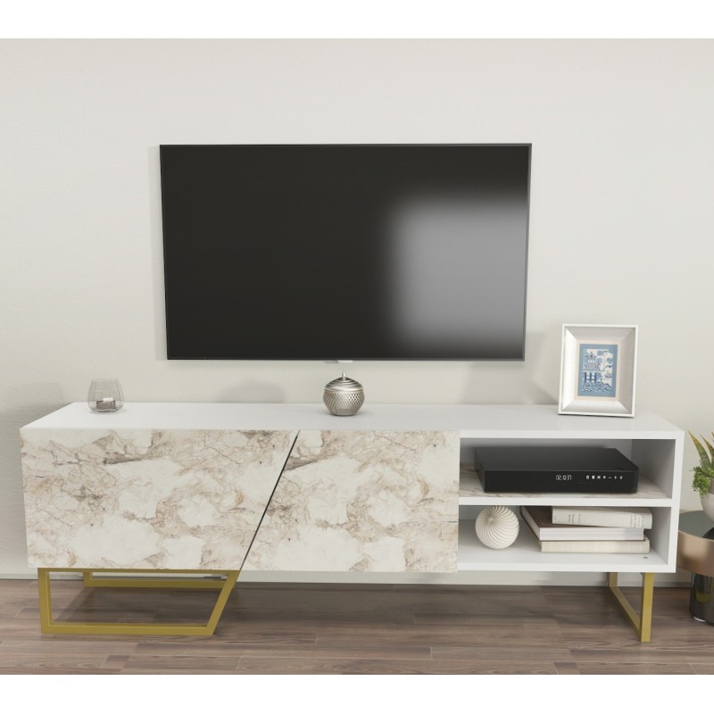 Mueble de TV MARCUS, bilaminado mármol blanco