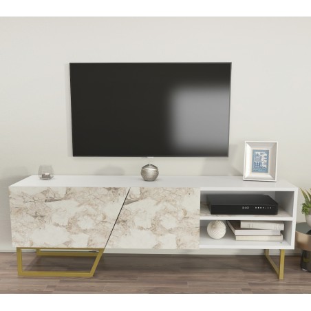 Mueble de TV MARCUS, bilaminado mármol blanco