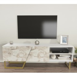 Mueble de TV MARCUS, bilaminado mármol blanco