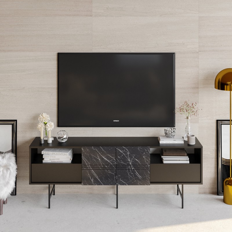 Mueble de TV SIMON, bilaminado mármol negro