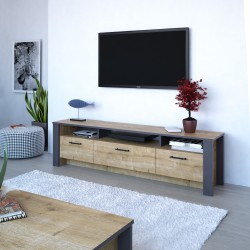 Mueble de TV PHILIPPA, bilaminado roble con gris oscuro