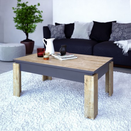 Mesa baja PHILIPPA, bilaminado roble con gris oscuro