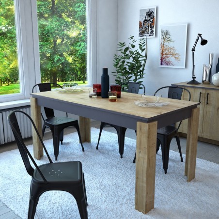 Mesa de comedor PHILIPPA, bilaminado roble con gris oscuro