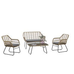 Sillón KROYA, metal, ratán beige