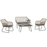 Set KROYA, 2 Sillones + Sofá 2 plazas + mesa, metal, ratán beige