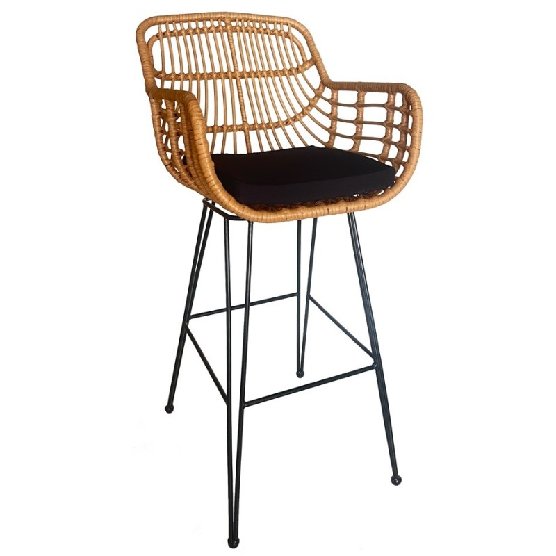 Taburete JAMBI, metal, ratán beige