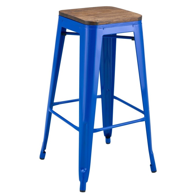 Taburete TOL EK WOOD, acero, azul