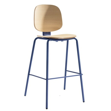 Taburete COLMAR, apilable, azul, contrachapado revestido con HPL