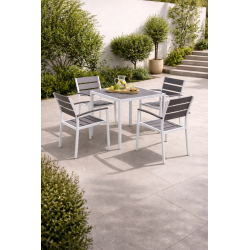 Mesa GARIBALDI, metal blanco, tablero polywood gris