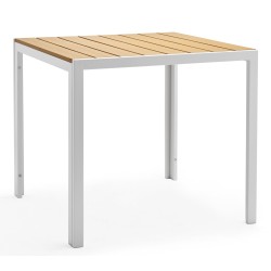 Mesa GARIBALDI, metal blanco, tablero polywood amarillo