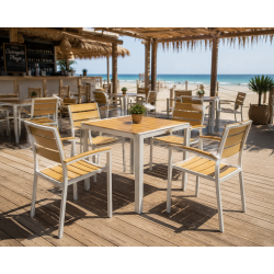 Mesa GARIBALDI, metal blanco, tablero polywood amarillo