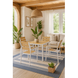 Mesa GARIBALDI, metal blanco, tablero polywood amarillo