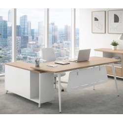 Mesa de oficina AREZZO 180, con mueble auxiliar, blanco y roble, 180 x 176
