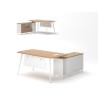 Mesa de oficina AREZZO 160, con mueble auxiliar, blanco y roble