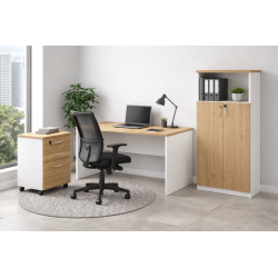 Mesa de oficina VOLPI 140, blanco y roble
