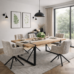 Mesa JENA, metal negro, tapa DM bilaminado roble claro