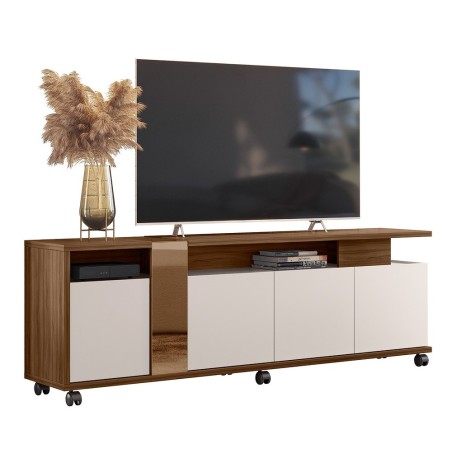 Mueble TV NEW CRISTAL, nogal y blanco roto