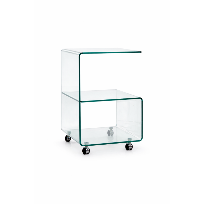 Mesa ABIGAIL, ruedas, cristal transparente