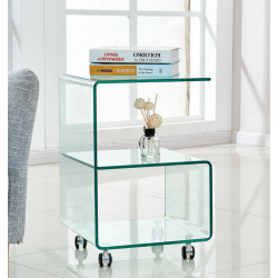 Mesa ABIGAIL, ruedas, cristal transparente