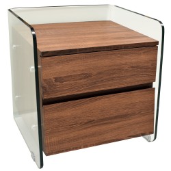 Mesa SEBAS, baja, cristal curvado, dos cajones