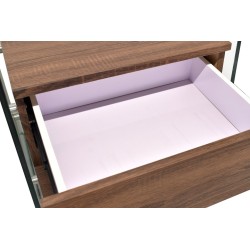 Mesa SEBAS, baja, cristal curvado, dos cajones