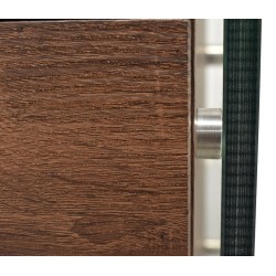 Mesa SEBAS, baja, cristal curvado, dos cajones