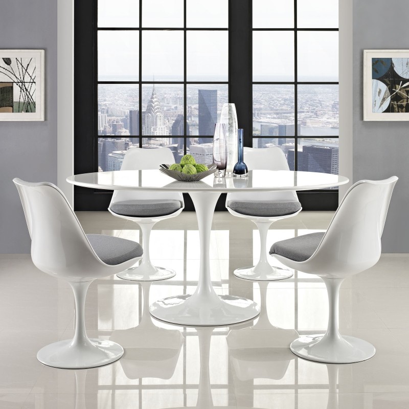 Mesa TUL, oval, fibra de vidrio, tapa lacada blanca