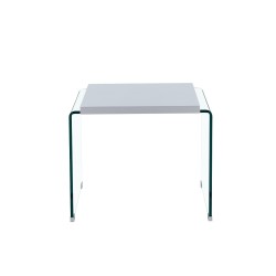 Mesa ARISTON, baja, lacada blanca, cristal
