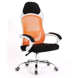 Sillón de oficina LINZ, blanco, alto, sincro, malla naranja