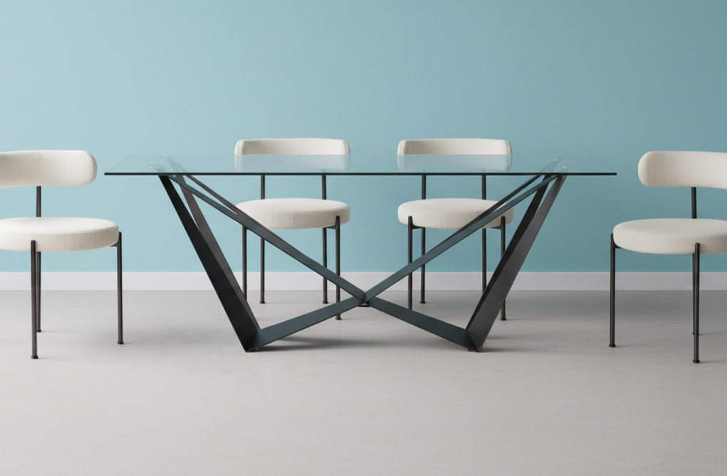 MESA W CRISTAL PATA ÁNGULOS NEGRA (1600*900*760)