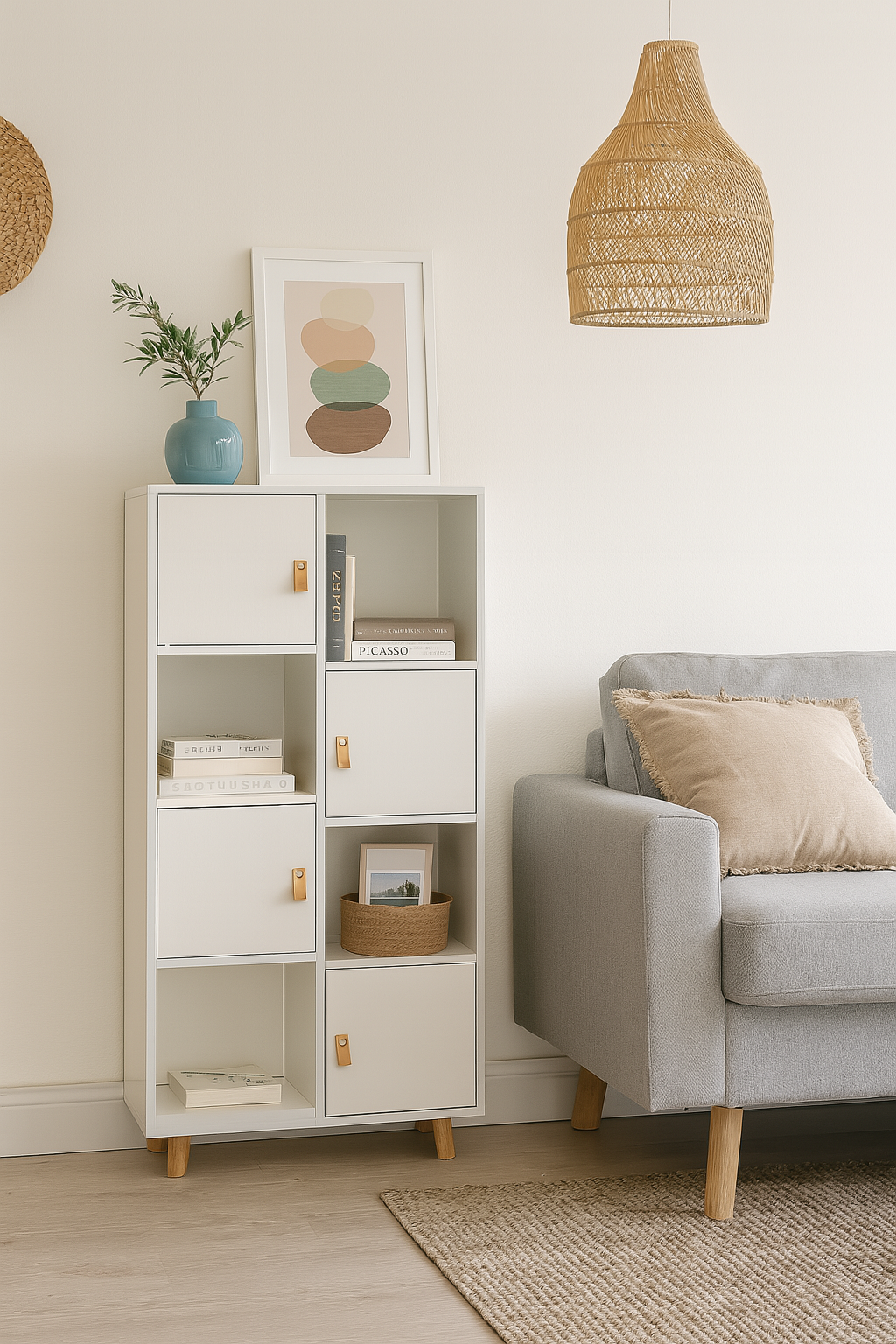 ESTANTERIA ANZIO BLANCA CON PUERTAS TIRADOR PU